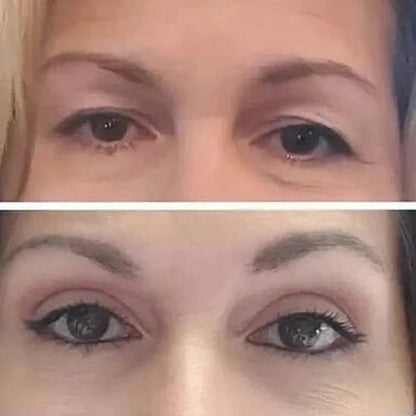 Comparaison de deux séries d’yeux et de sourcils, avant et après le modelage des sourcils.