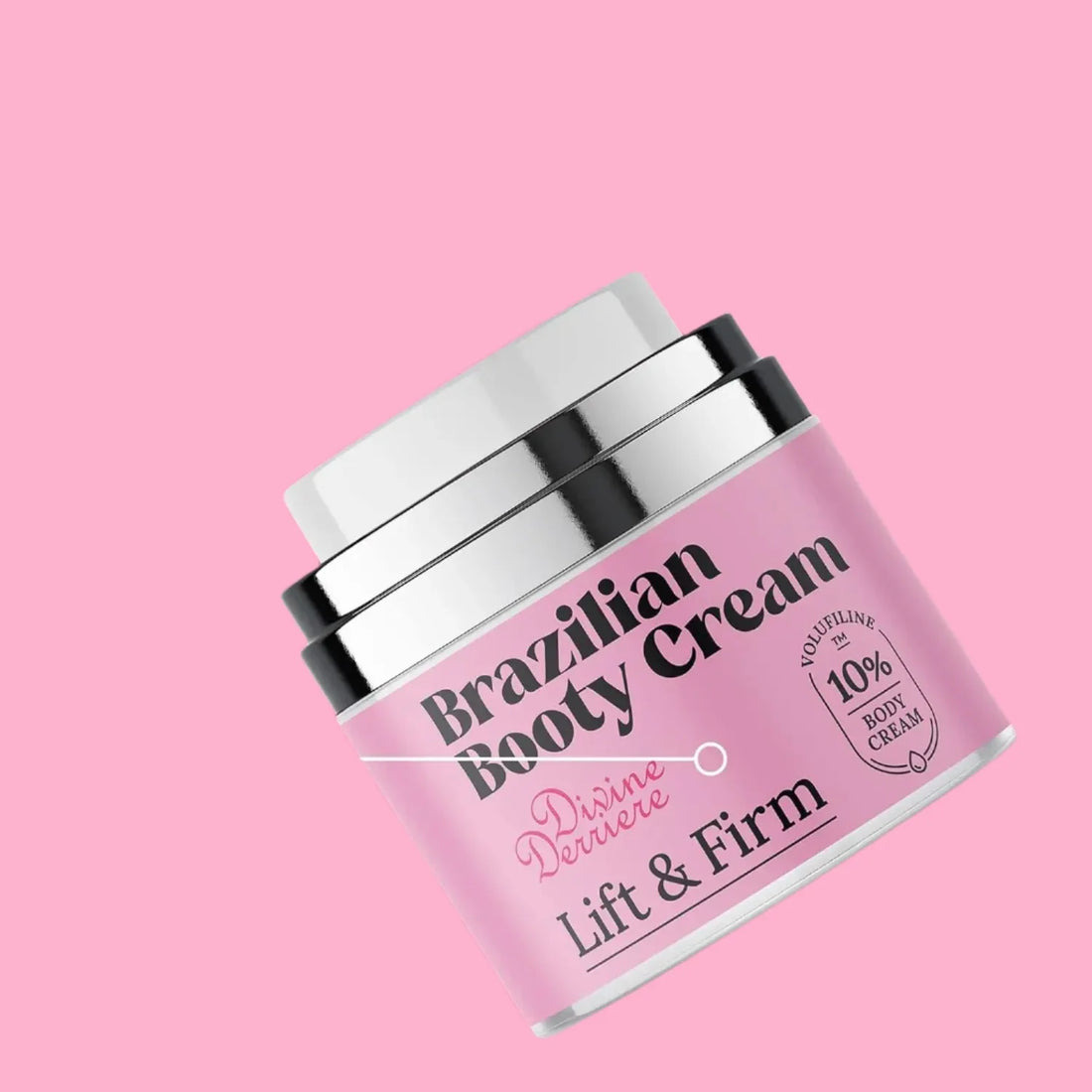 Pot rose de crème brésilienne pour les fesses, étiqueté ’Lift &amp; Firm’.