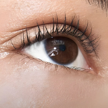 Yeux bruns avec de longs cils foncés et un fard à paupières subtilement scintillant.