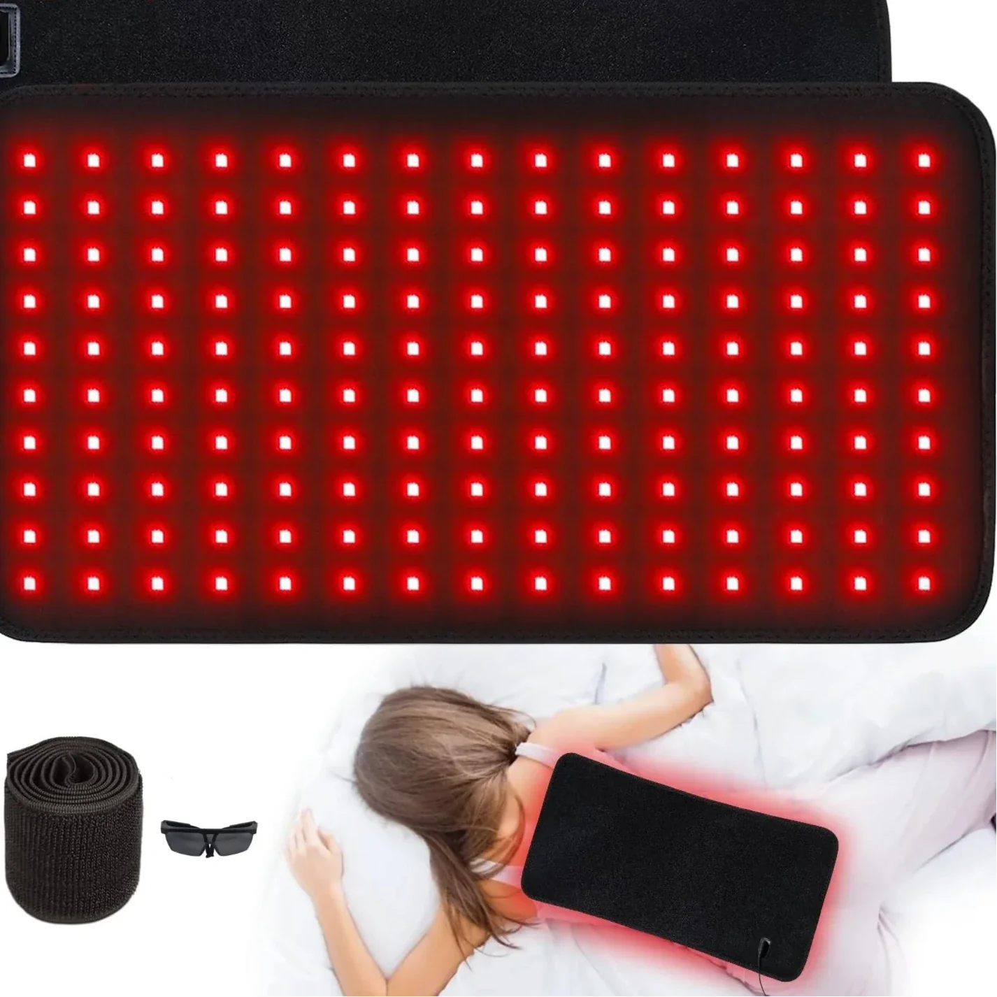 Coussin ou panneau de luminothérapie à LED rouges avec des diodes lumineuses disposées de manière rectangulaire.