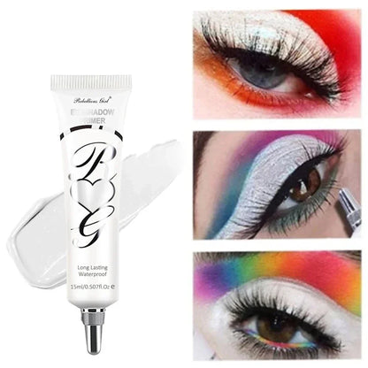 Tube blanc de produit de base pour le maquillage des yeux avec des lettres décoratives.