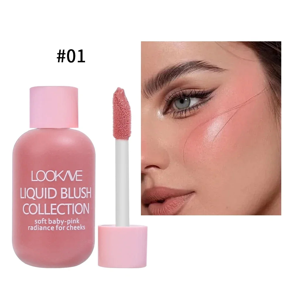 Flacon de blush liquide rose avec applicateur de la collection Lookme Liquid Blush.