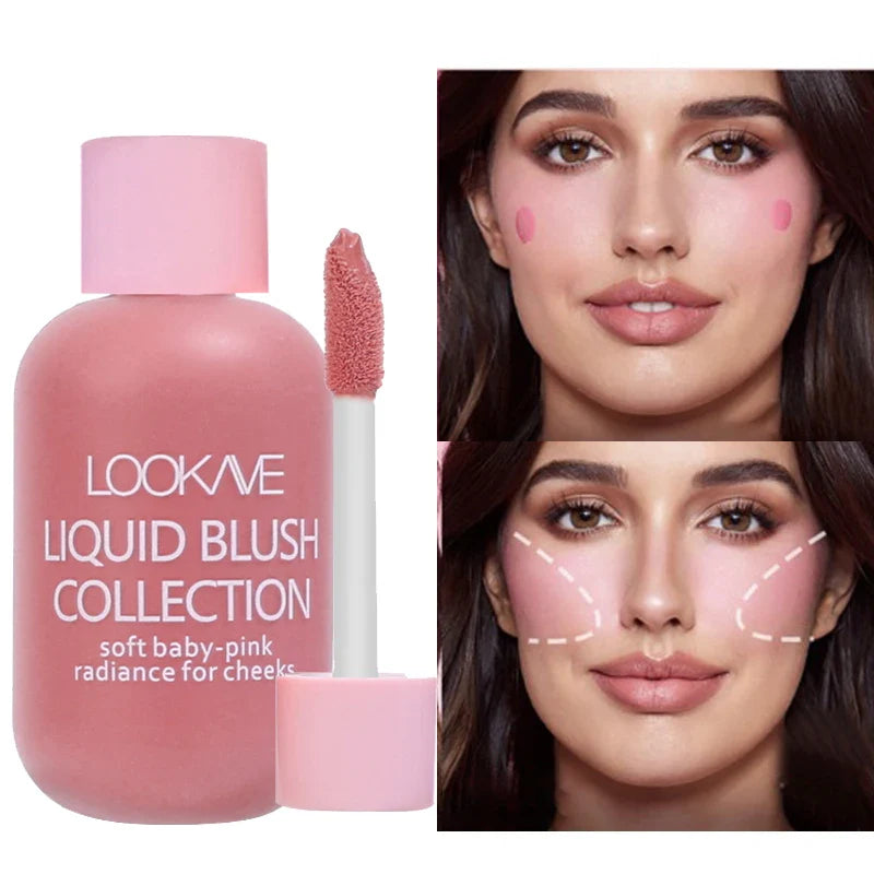 Flacon de blush liquide rose avec applicateur de la collection Lookme.