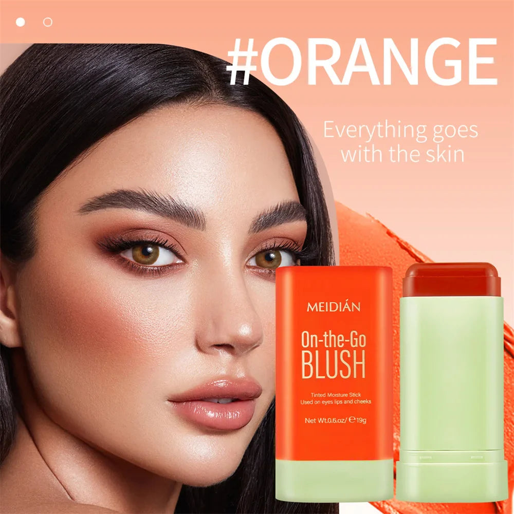 Bâton ’On-the-Go BLUSH’ de couleur orange de MEIDIAN cosmetics.