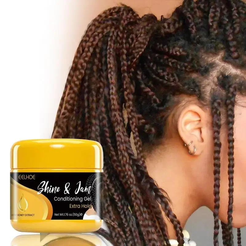 Pot jaune de gel revitalisant Shine &amp; Twist pour le soin des cheveux.