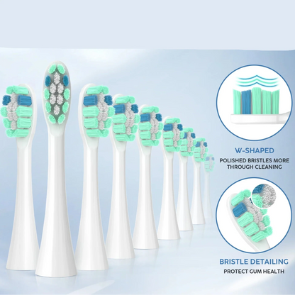 Têtes de rechange pour brosses à dents électriques avec des poils verts disposés en rangée.