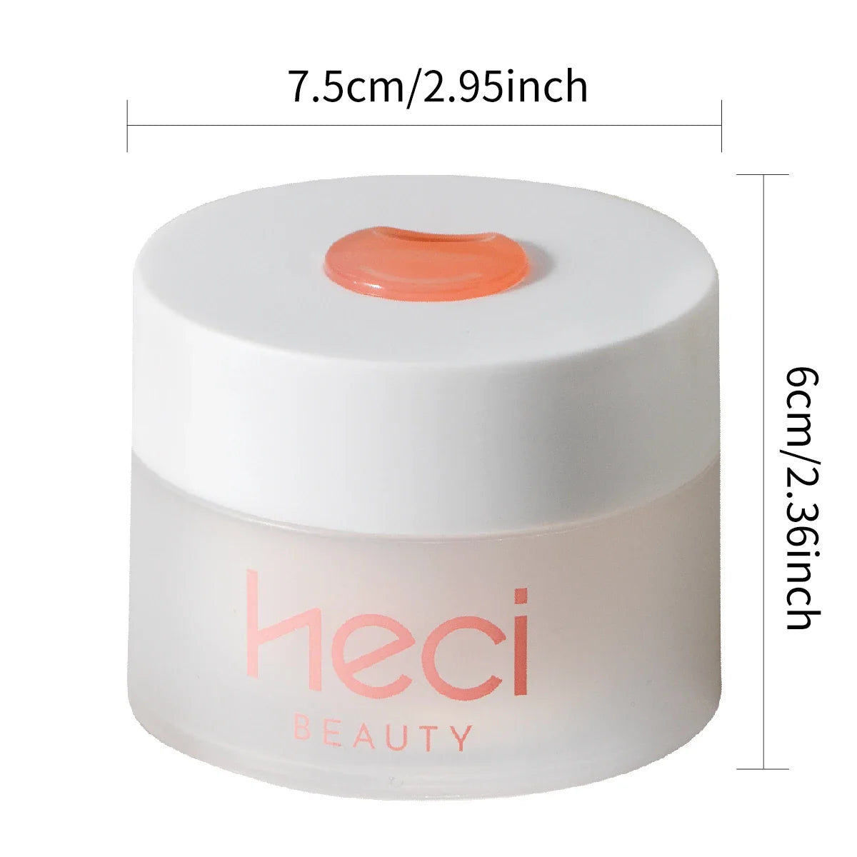 Pot à cosmétiques blanc avec la marque ’Heci Beauty’ de couleur corail.