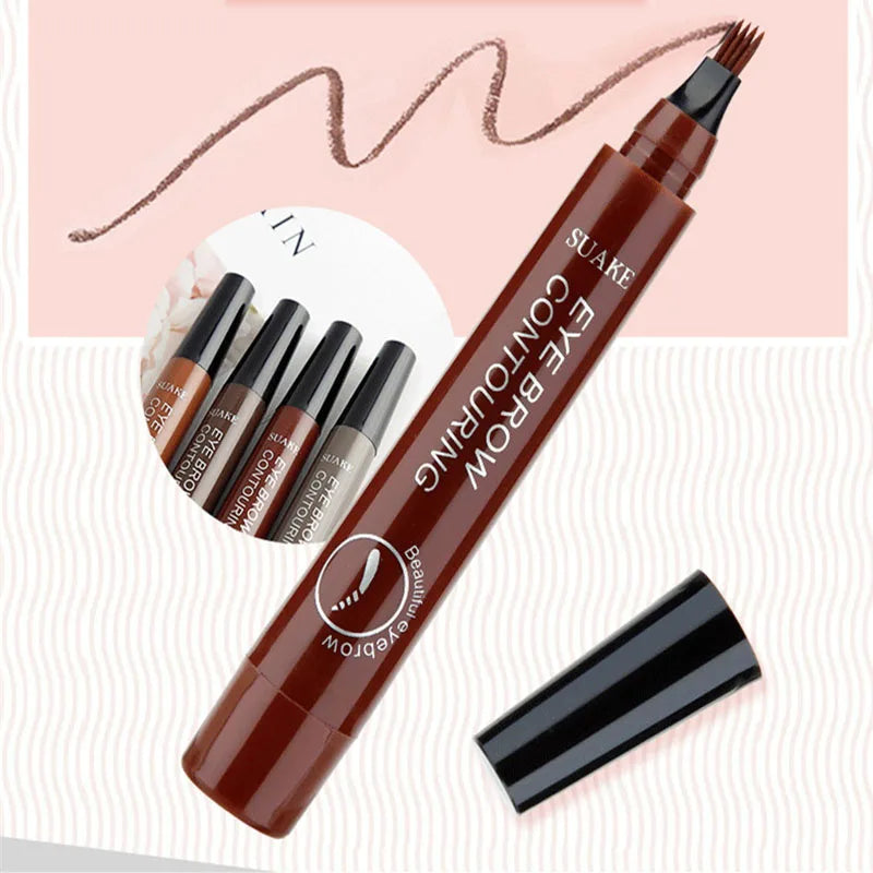 Stylo marqueur pour sourcils marron avec un capuchon noir.