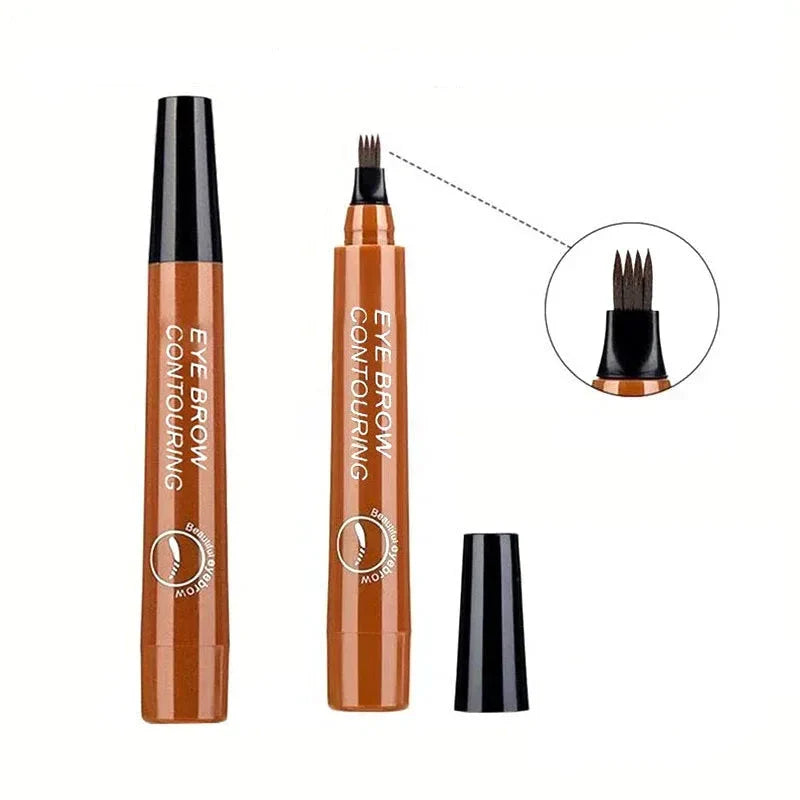 Stylo de microblading pour sourcils de couleur cuivrée avec une pointe à plusieurs dents.