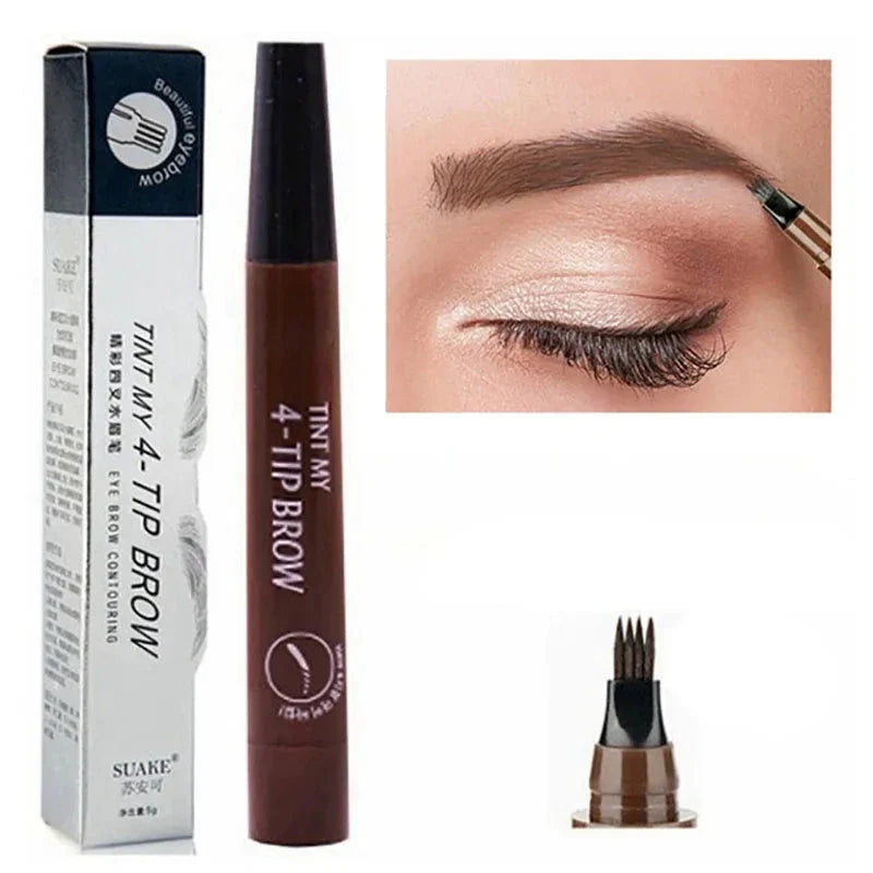 Stylo à sourcils liquide avec un applicateur à pointe fourchue pour créer des effets de sourcils microbillés.