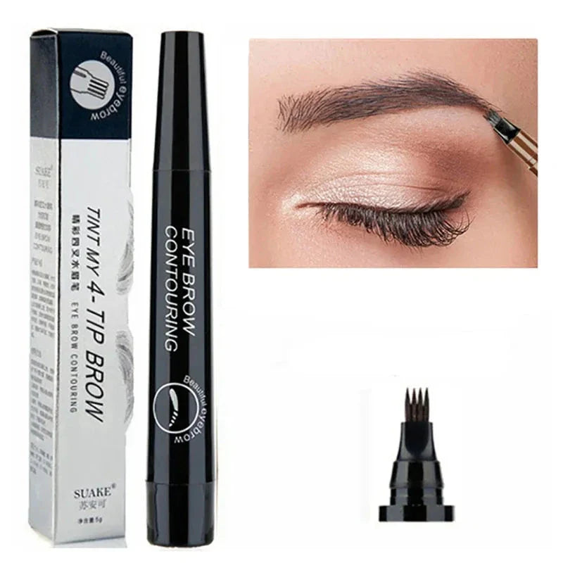 Stylo à sourcils liquide avec un applicateur à pointe fourchue pour créer des traits de sourcils microbillés.