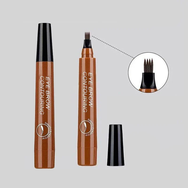 Stylo de microblading pour sourcils de couleur cuivrée avec une pointe à plusieurs dents.