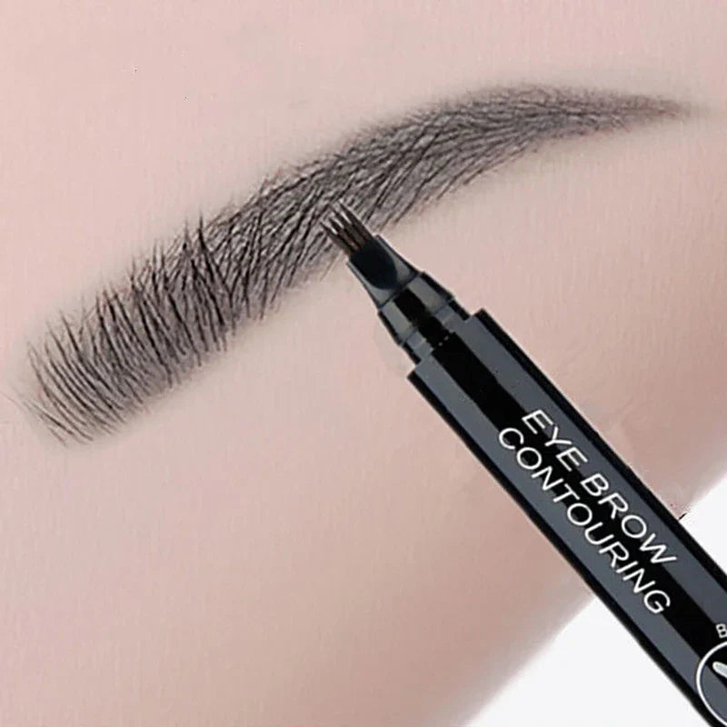 Stylo à sourcils liquide noir créant des traits semblables à des cheveux.