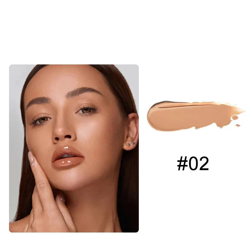 Un échantillon de fond de teint liquide de couleur beige étiqueté ’