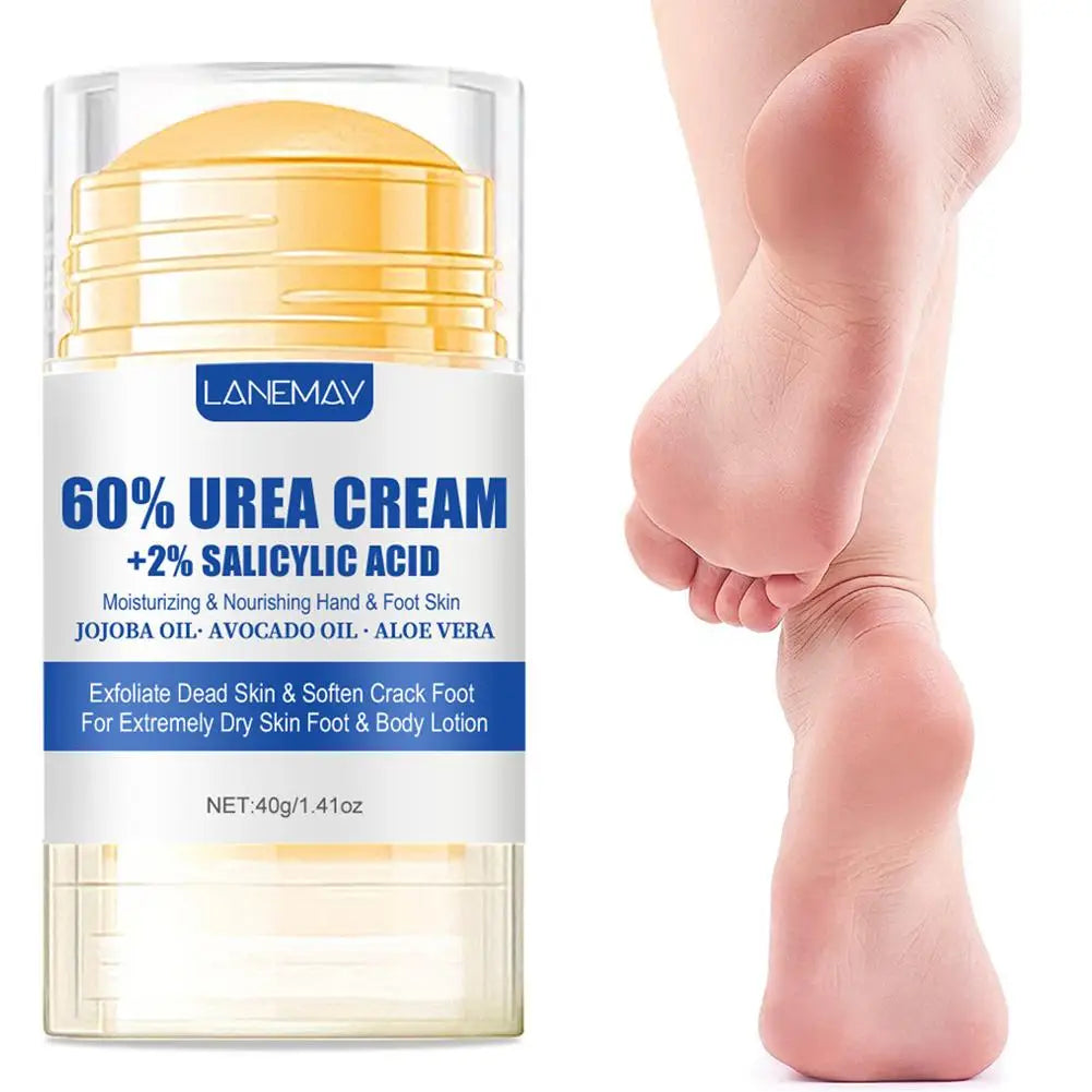 Crème à 60 % d’urée avec de l’acide salicylique pour le traitement des pieds secs et crevassés.