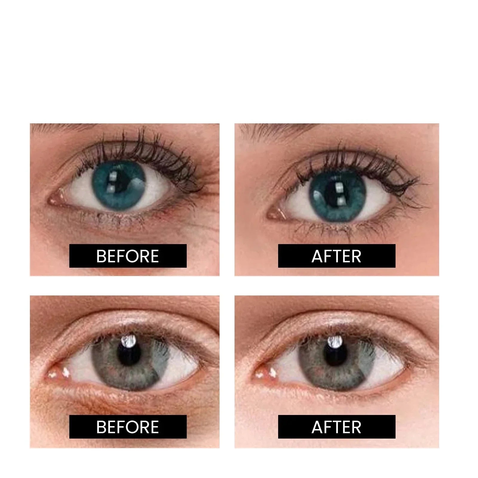 Photos comparatives avant et après des yeux montrant les résultats de l’application du mascara.