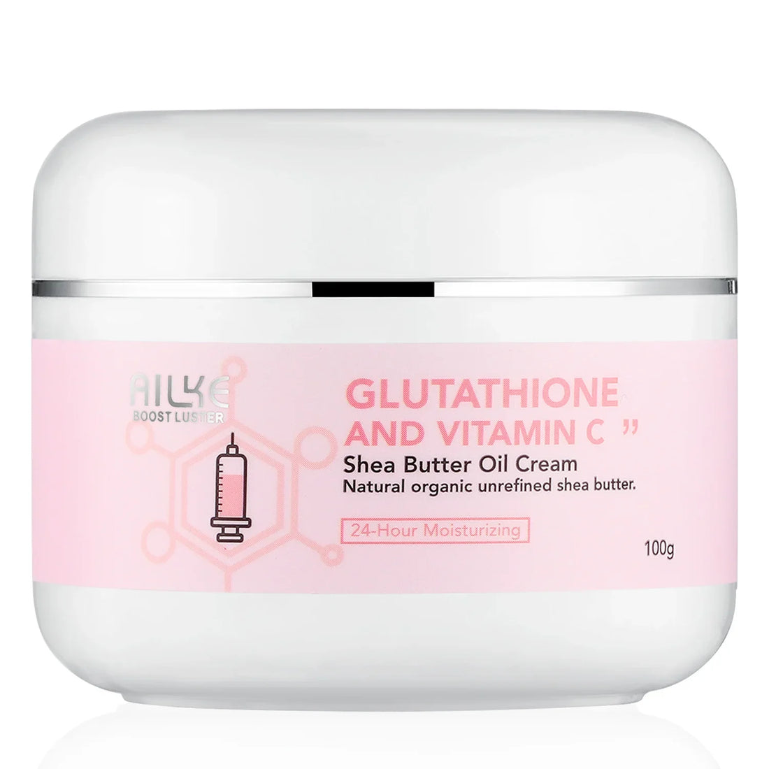 Pot rose et blanc de crème au beurre de karité au glutathion et à la vitamine C.