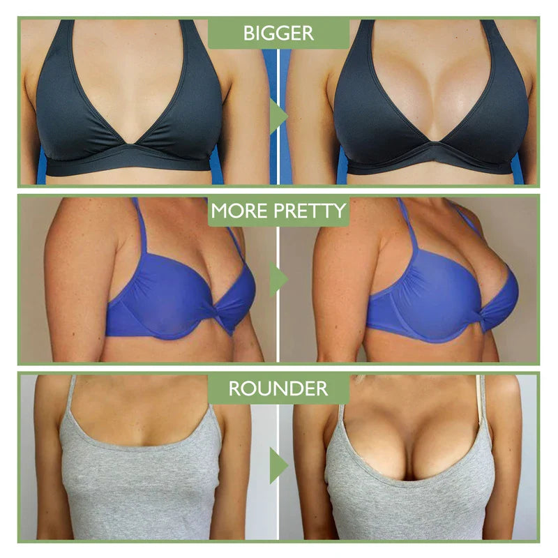 Photos comparatives avant et après montrant différents styles de soutiens-gorge et leurs effets sur l’apparence des seins.