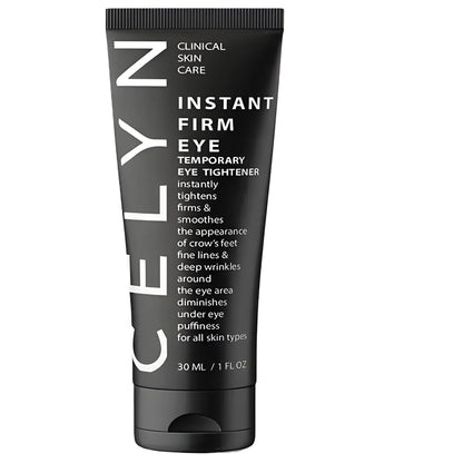 Tube noir de la crème Celyn Instant Firm Eye pour les soins cliniques.