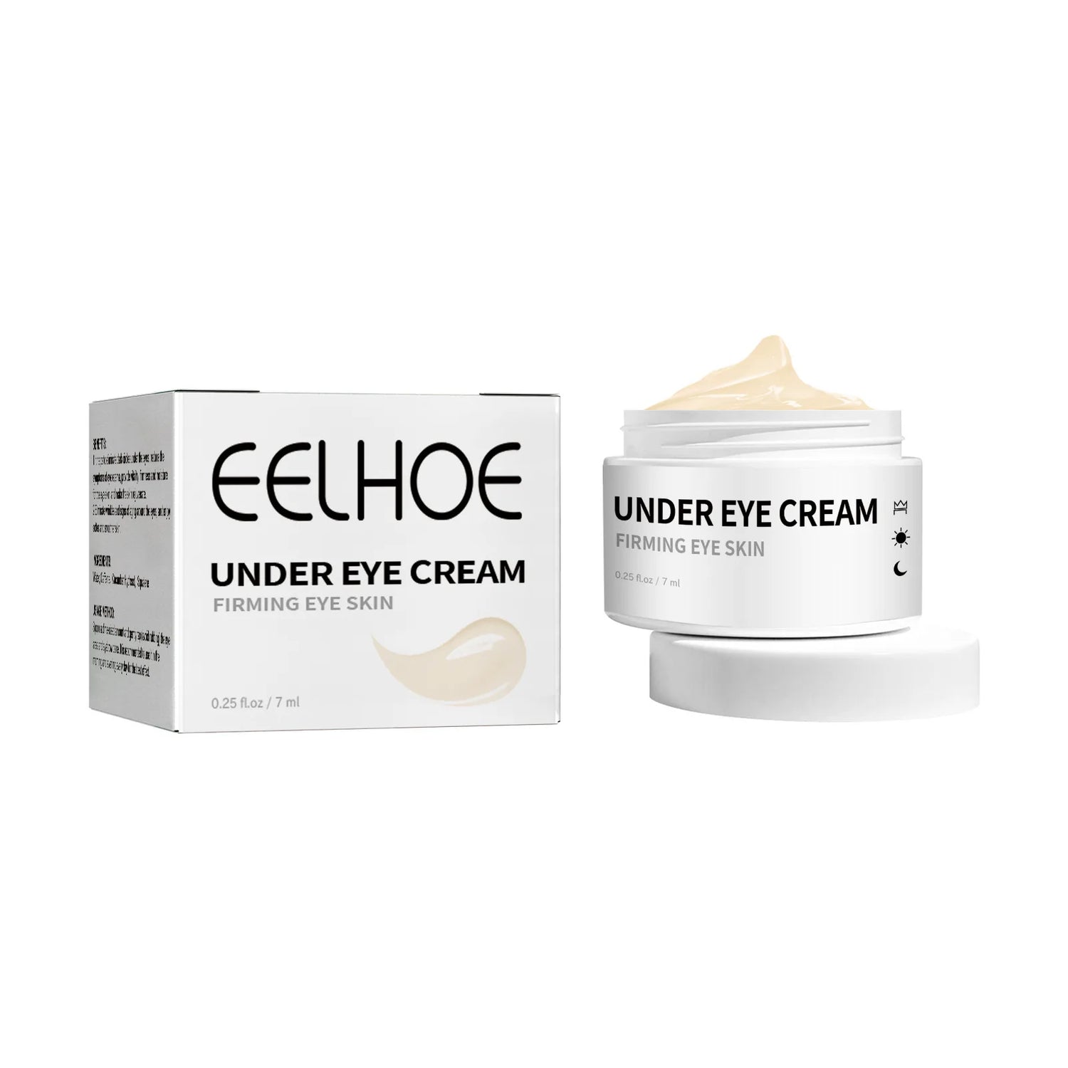 Pot blanc et boîte de crème pour le contour des yeux Eelhoe pour raffermir la peau du contour des yeux.