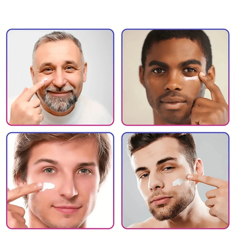 Quatre personnes appliquant des produits de soins du visage ou des crèmes hydratantes.