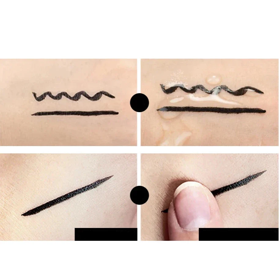 Quatre panneaux montrant différentes techniques et modèles d’application d’eye-liner.