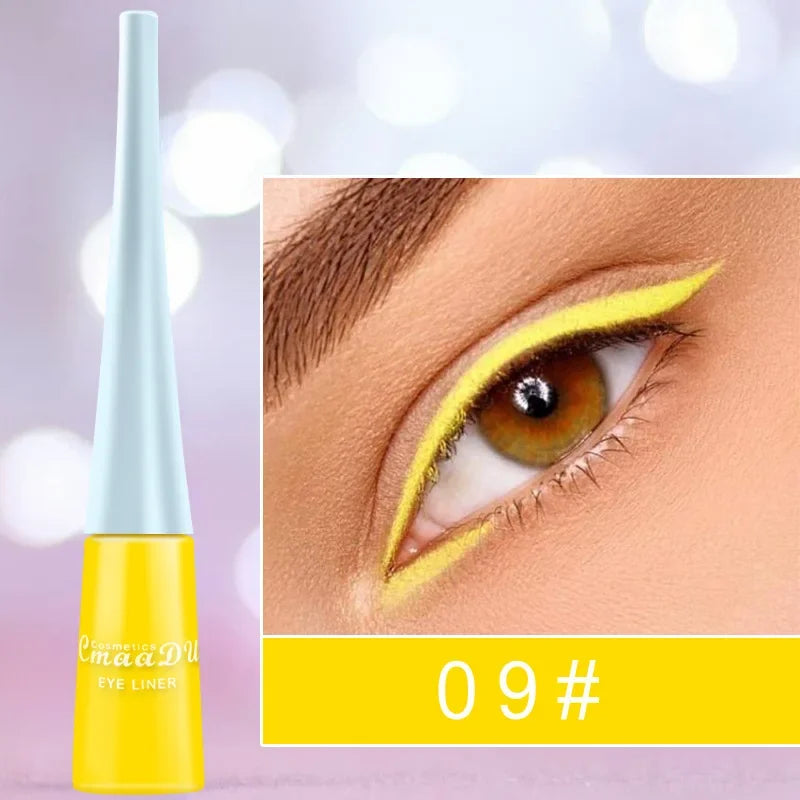 Eyeliner liquide jaune avec applicateur blanc.