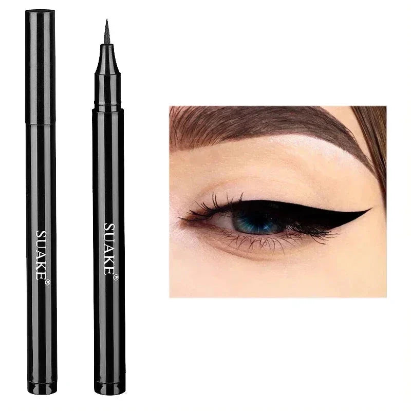 Stylo eyeliner liquide noir avec applicateur à pointe fine.