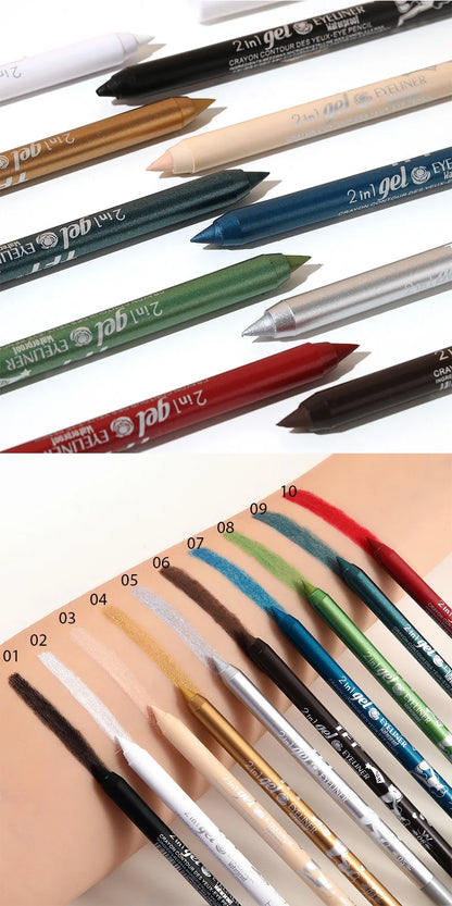 Collection de crayons de couleur pour l’eyeliner disposés en diagonale.