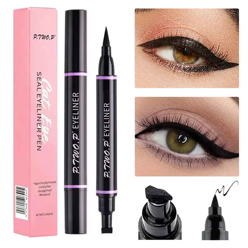 Stylo eyeliner liquide noir dans un emballage rose.