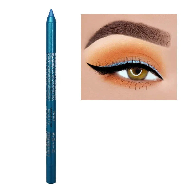 Crayon eyeliner bleu turquoise métallisé.