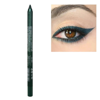 Crayon eyeliner vert foncé au fini métallique.