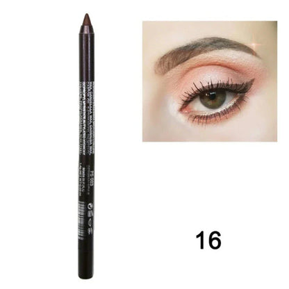 Crayon eyeliner marron foncé avec pointe.