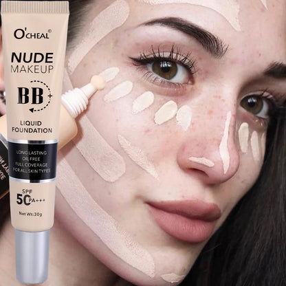 Fond de teint BB cream tube de O’CHEAL en teinte nude avec SPF 50.