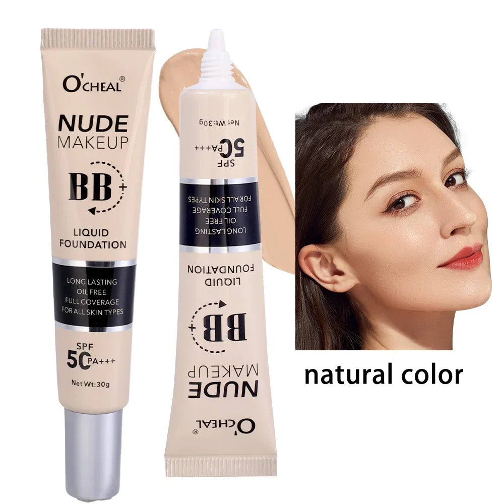 Fond de teint liquide BB cream avec protection SPF 50 en couleur nude.