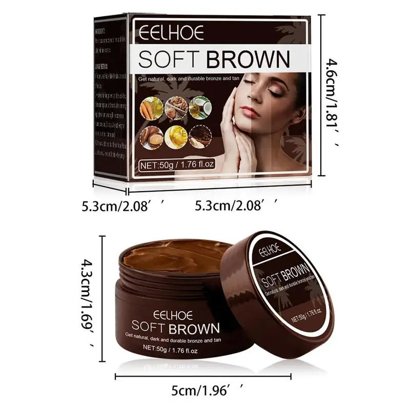 Pot à crème cosmétique marron portant la marque ’Eelhoe Soft Brown’.