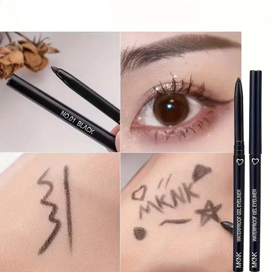 Crayon eyeliner noir présenté dans les photos et les échantillons du produit.