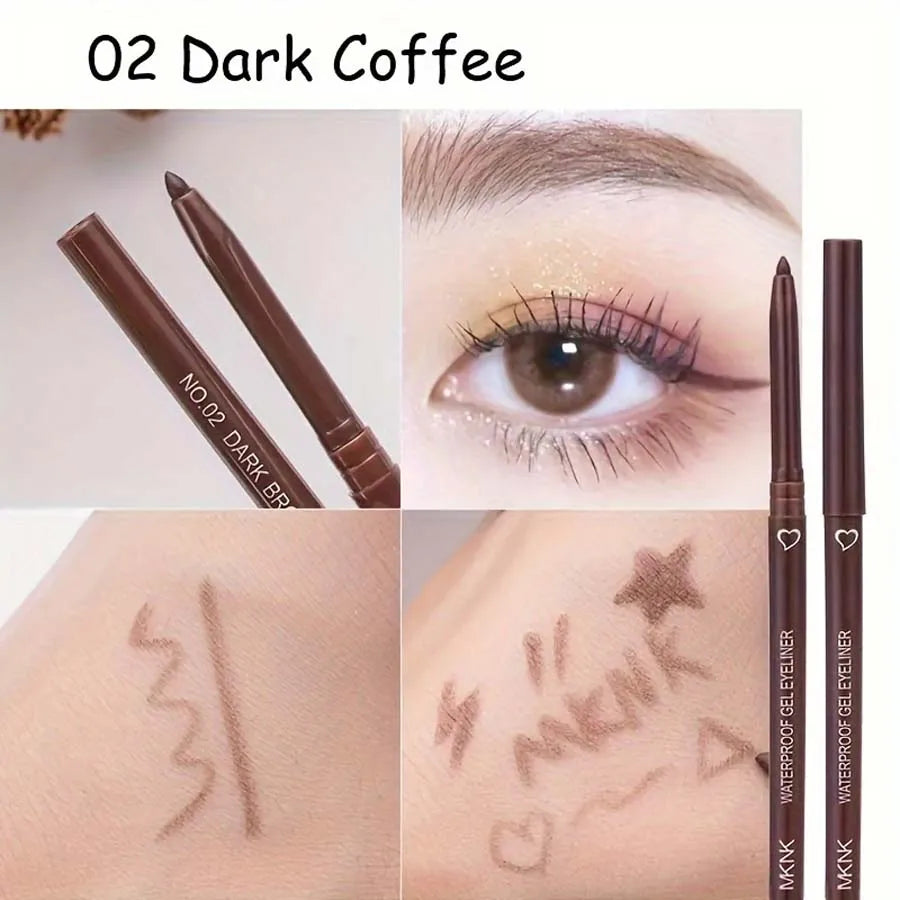 Crayon eyeliner brun foncé présenté dans les démonstrations de produits et d’échantillons.