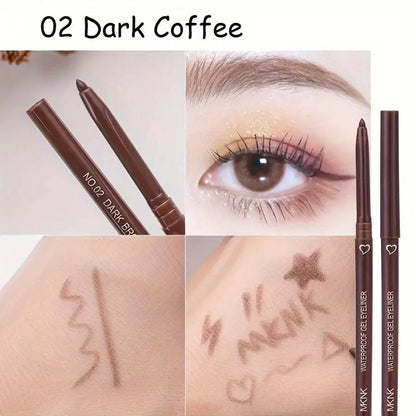 Crayon eyeliner brun foncé présenté dans les démonstrations de produits et d’échantillons.