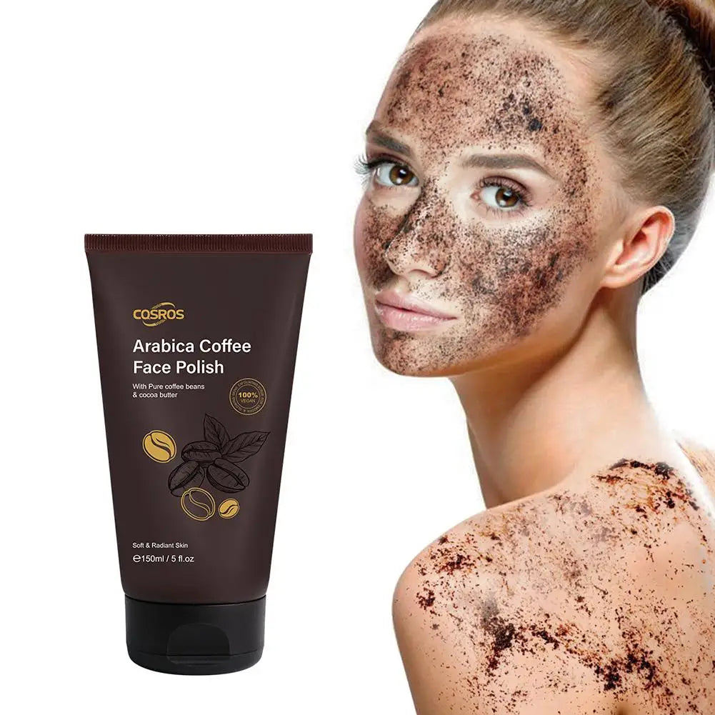 Gommage exfoliant pour le visage au café arabica dans un tube brun foncé.