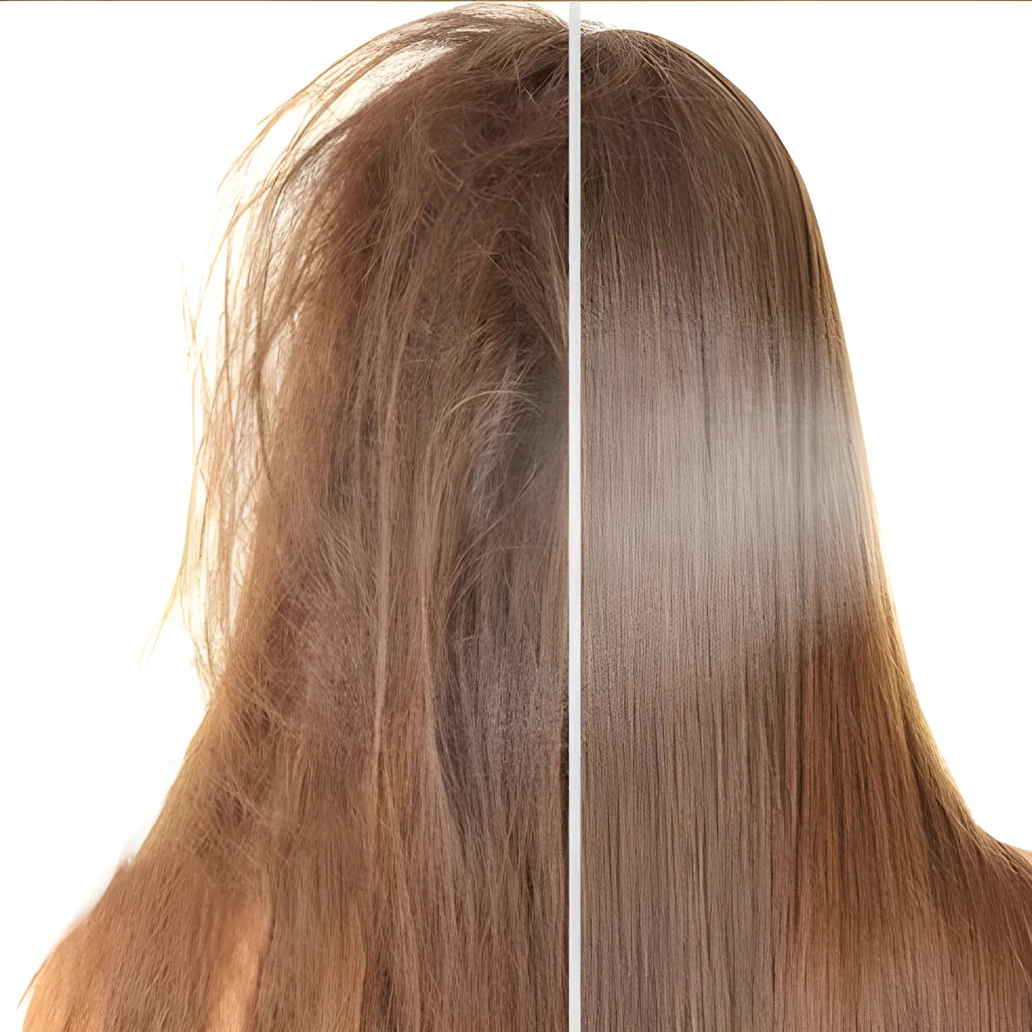 Comparaison entre des cheveux bruns crépus et des cheveux bruns lisses.