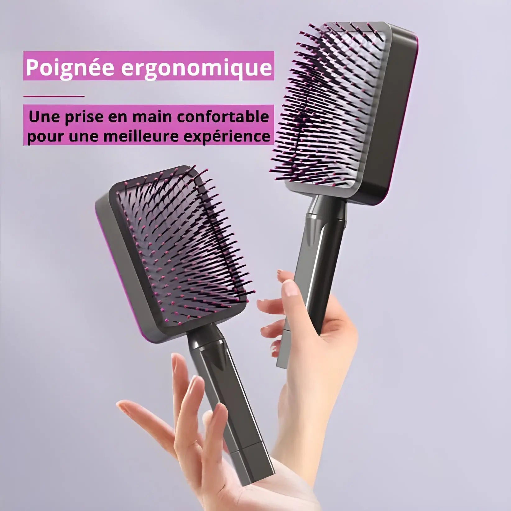 Brosse à cheveux avec un manche ergonomique et des poils denses.