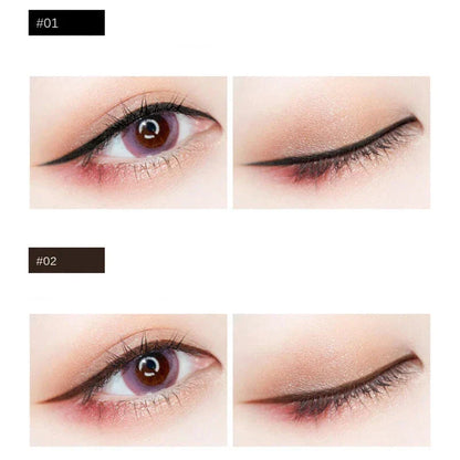 Deux styles différents d’eyeliner avec de subtiles nuances de rouge et des pointes en forme d’ailes.