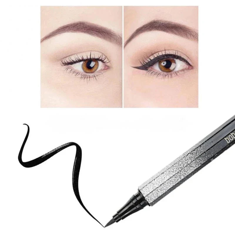 Stylo eyeliner liquide noir avec applicateur à pointe fine.