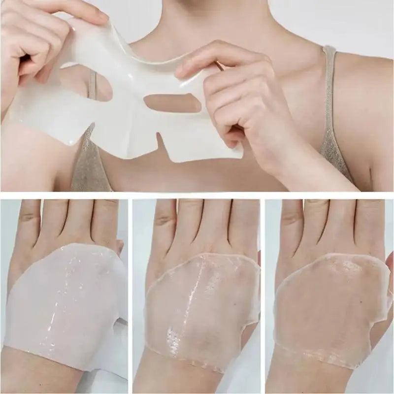 Masque facial et masque pour les mains en hydrogel translucide.