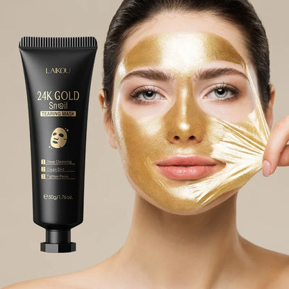 Tube noir de masque pour le visage en or 24K.