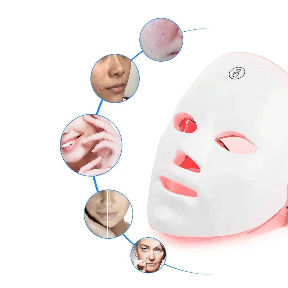 Masque facial de luminothérapie LED avec éclairage rouge.