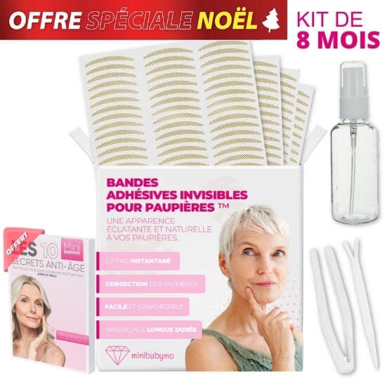 Kit de bandes adhésives pour les paupières avec accessoires pour un approvisionnement de 8 mois, annoncé comme une offre spéciale de Noël.