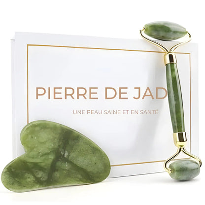 Rouleau facial en jade avec pierres de jade lisses.