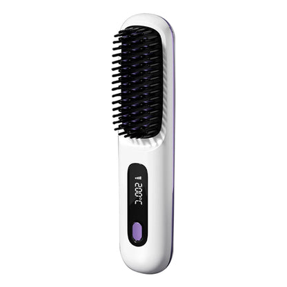 Brosse à cheveux manuelle blanche avec poils noirs et affichage numérique.